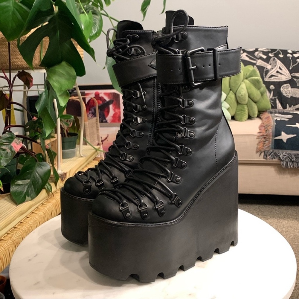Current Mood Black Platform Combat Boots